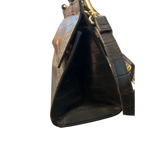 Modern Picnic Black Vegan Leather Lunch Bag Box Croc Embossed Crossbody NWOT - Image 7