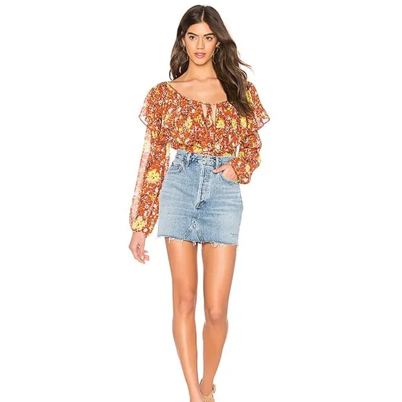 Free People Say it to me red sienna floral printed bodysuit size M - Image 4