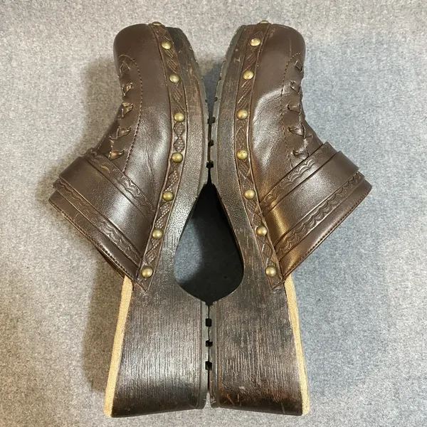 Lower East Side‎ 9.5 Vintage 90s Y2K brown Leather Slip On Chunky Platform Mules - Image 6