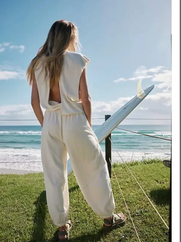 FP Movement Throw and Go Sweatsuit Onesie in Heather Oatmeal Cream XS Oversized - Image 2