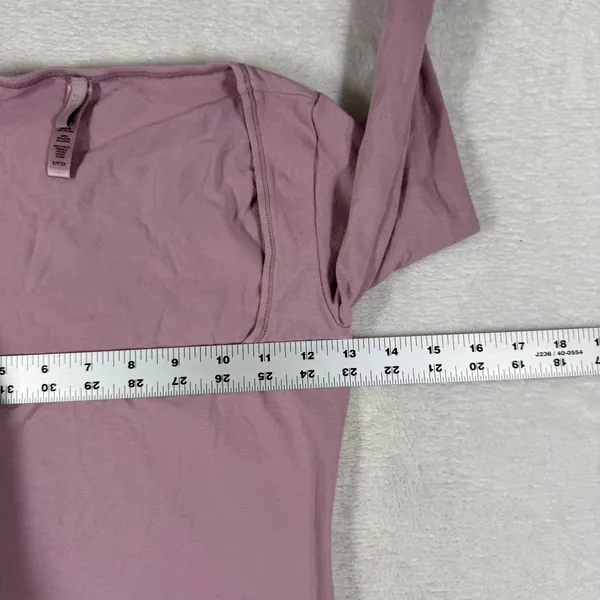 SKIMS Cotton Jersey Long Sleeve Square Neck Top Dusty Rose Mauve Small - Image 3