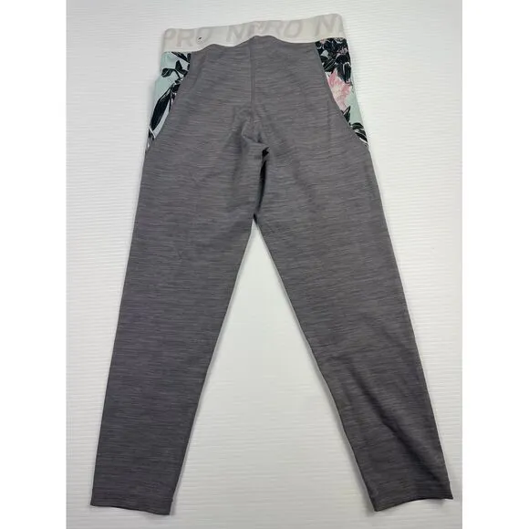 Nike Pro Floral Print Athletic Leggings‎ Grey Mint Workout Compression Pants M - Image 4