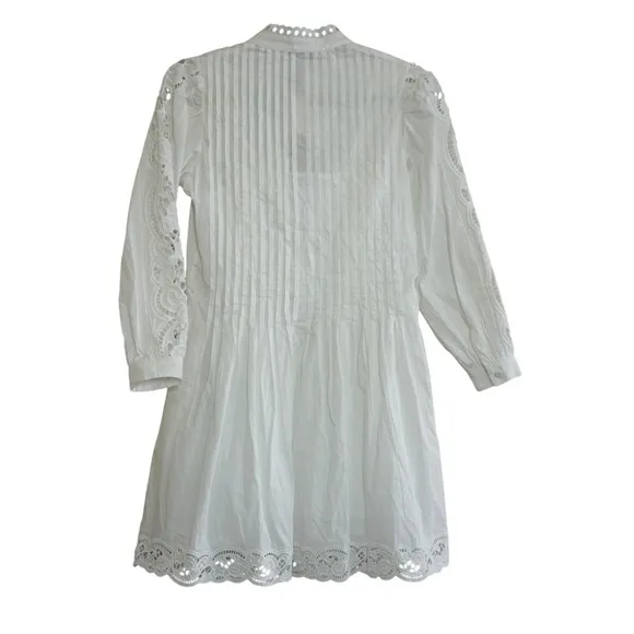 Madewell White Mini Dress Pintuck Lace‎ Eyelet Embroidery XXS NEW Delicate - Image 6