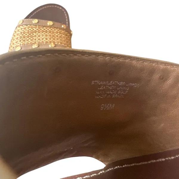 Tory Burch Joanie Straw Wedge Slides Tan‎ Studded 9.5 Boho - Image 7