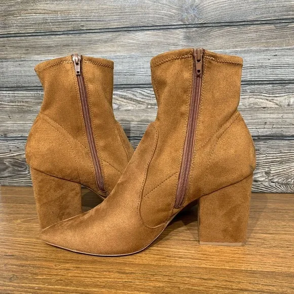 Express Heeled Ankle Booties Womens‎ Size 10 Block Heel Pointed Toe Tan Brown - Image 4