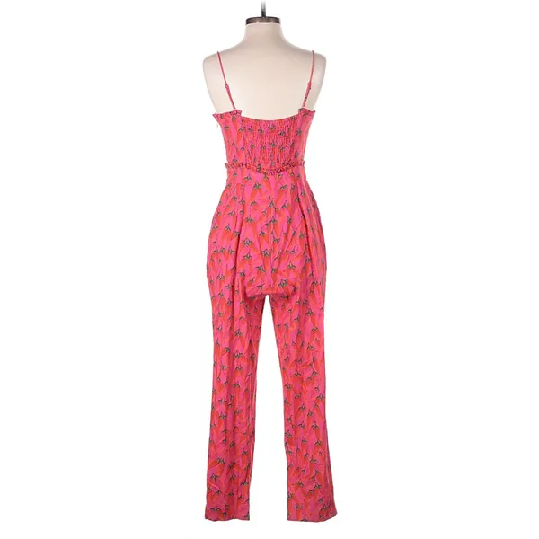FARM Rio Pink Floral Ruffle Jumpsuit – Size Small - Image 3