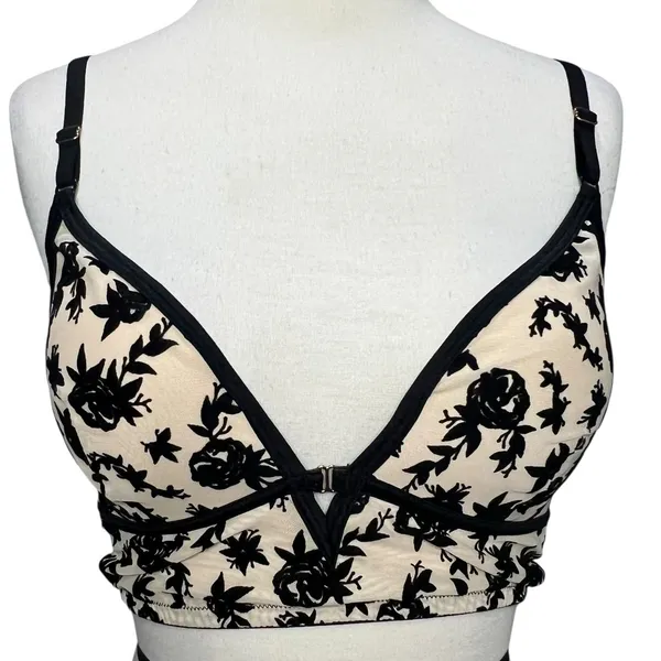 INC International Concepts Bralette‎ S Tan Black Velvet Floral Wirefree Coquette - Image 2