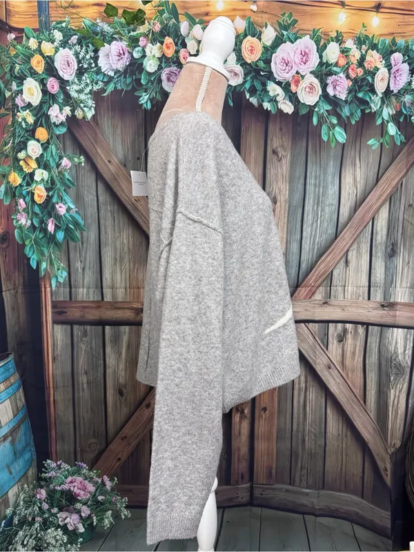 American Eagle Heather Grey Coquette Bow V-Neck Sweater Womens Size Large New - Image 6