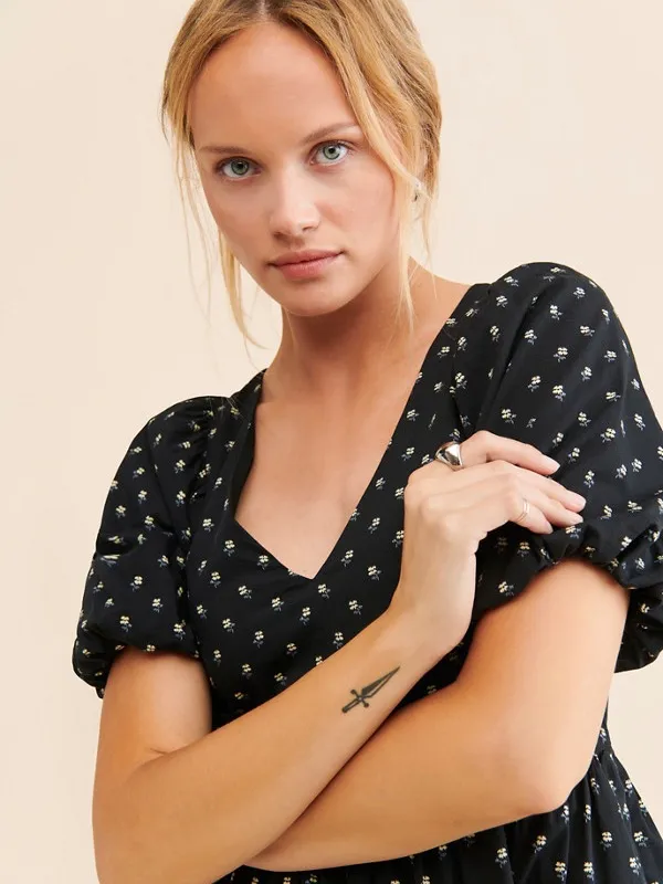 Madewell V-Neck Puff-Sleeve Mini Dress in Floral Ikat - NEW - Image 3