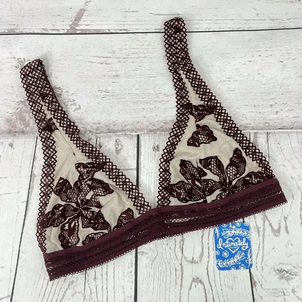 Free People Intimately Alia Bralette Bra X-Small Bordeaux Floral Lace Lingerie - Image 2