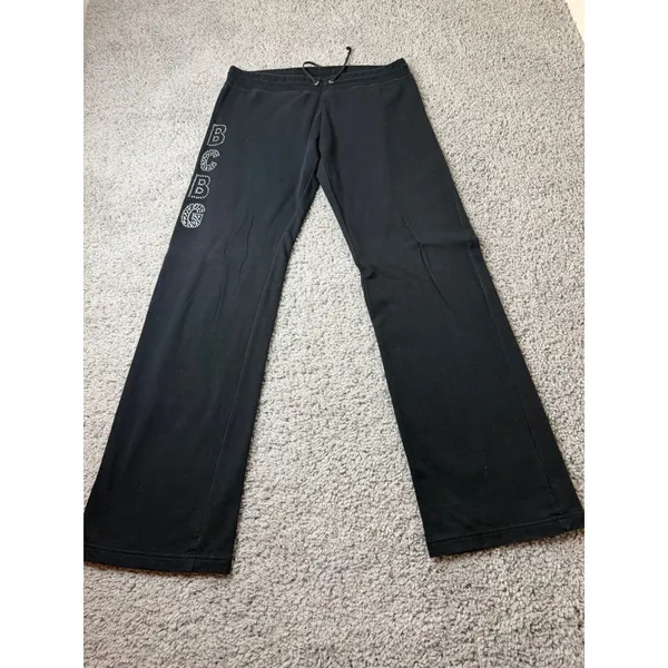 BCBG Max Azria Black Rhinestone Tracksuit Set Hoodie Flare Pants Y2K Women L - Image 7