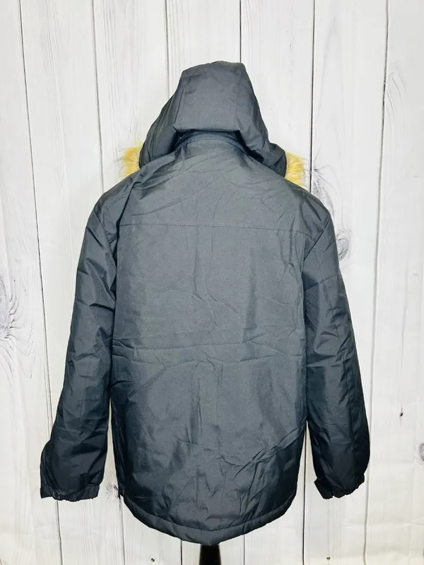 Leduntino Windbreaker Jacket Sz S Fur Hoodie Full Zip Black Sherpa Lined - Image 10