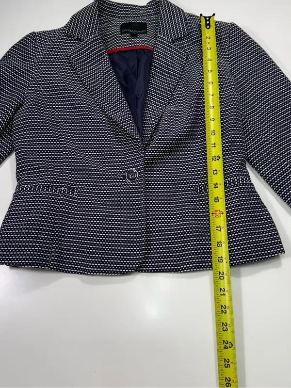 Cynthia Rowley 100% Cotton Cropped Navy Textured Single-Button Blazer - Image 3