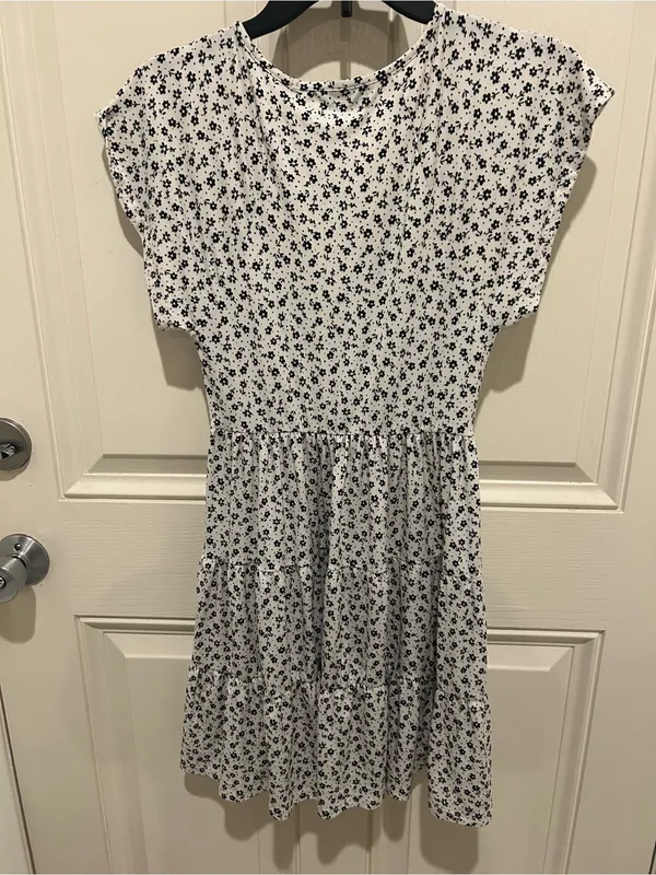Urban Outfitters White Mini Dress with Black Ditsy Floral - Image 6