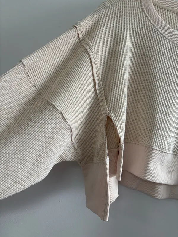 Tan cropped waffle knit top Size L - Image 2