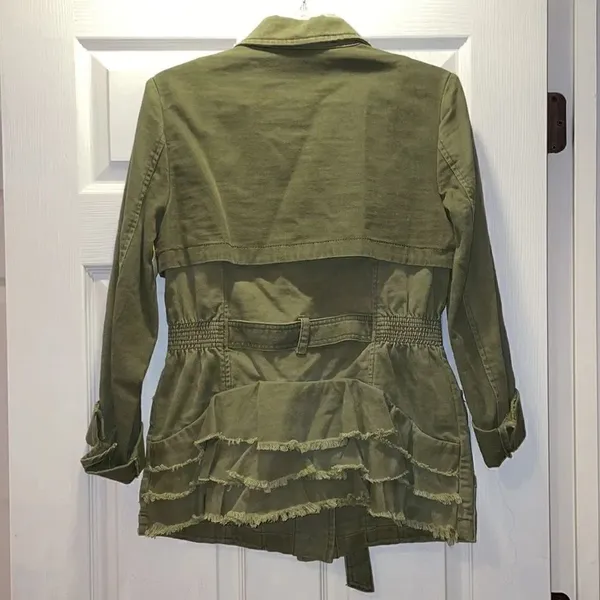 Anthro Hei Hei Olive Green Ruffled Utility Jacket - Image 7