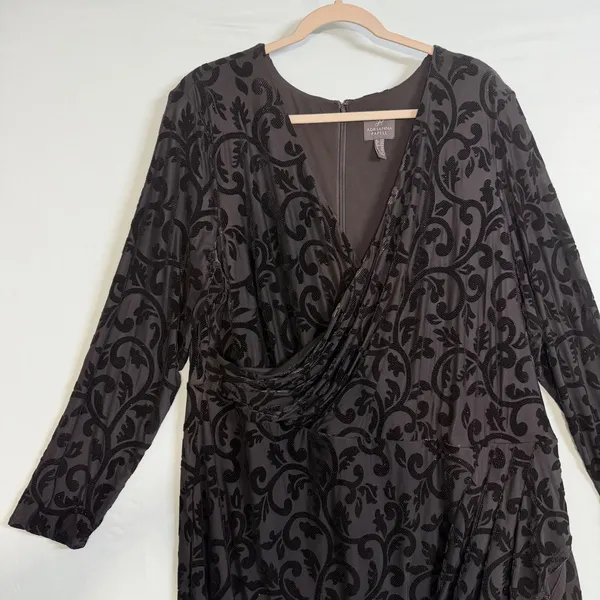 Adrianna Papell Size-22W Black Dress Glitter Velvet Faux‎ Wrap Cocktail - Image 6