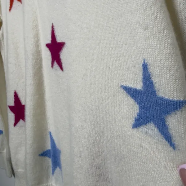 Kier + J Women 100% Cashmere Sweater‎ Medium White Novelty Star Celestial - Image 3