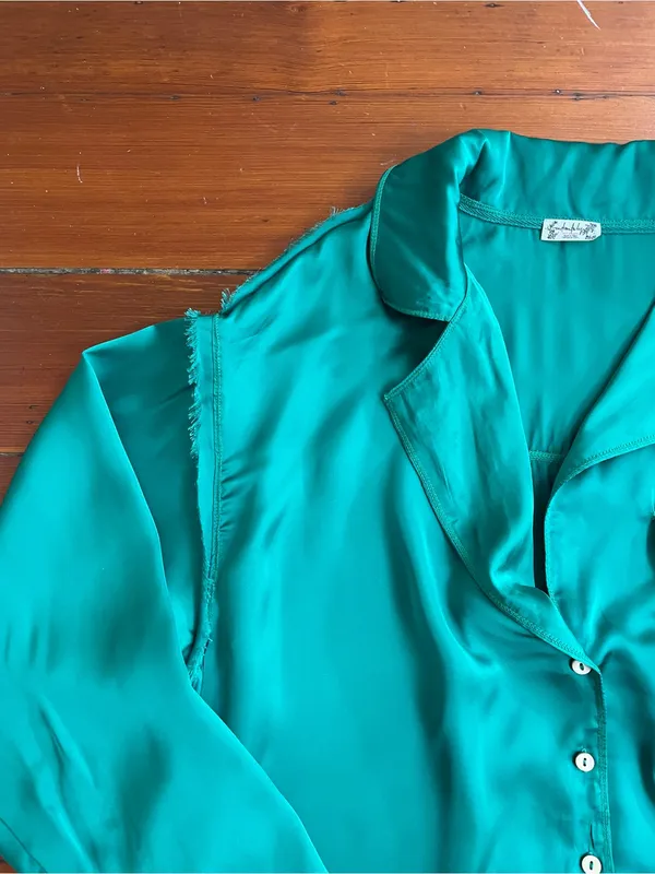 Free People Like Honey Pajamas PJ Top & Shorts Set in Silky Golf Green Sz S 🧡🎀 - Image 5