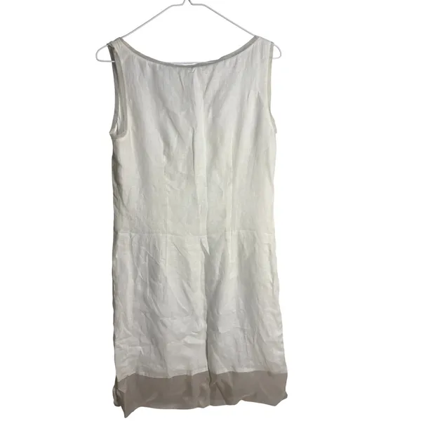 Dana B & Karen Shift‎ Dress Womens 6 White Excellent Linen Sheer Trim Scoop Neck - Image 3