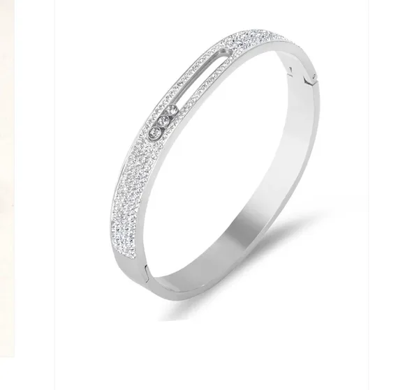 Rhinestone Stainless Steel Bracelet Silver - Image 2