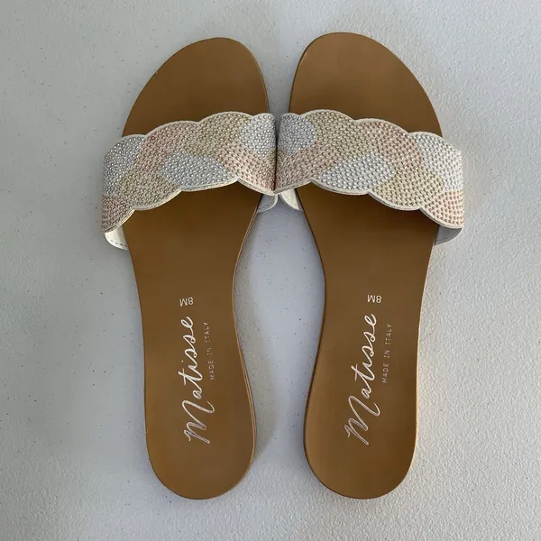 Matisse Beaded Slide Sandals White Multicolor Made In Italy Women's Size 8 - Image 7