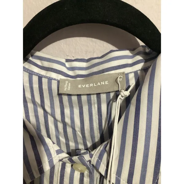 Everlane Womens Size M Blue White Striped Button Crop Cotton Woven PJ Top - Image 4