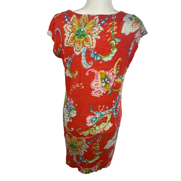 Lauren Ralph‎ Lauren Red Floral Paisley 100% Linen Shift Dress Womens S tropical - Image 3