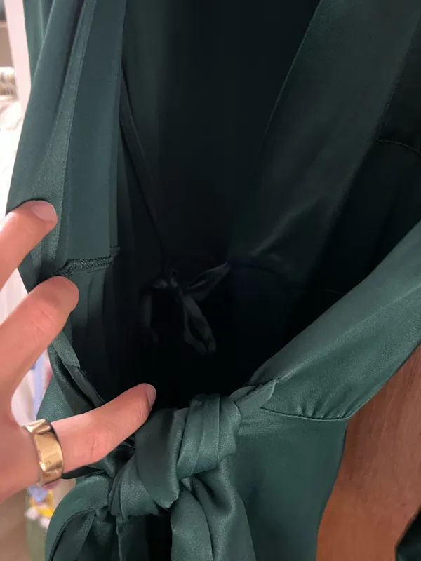 Zara forest teal green satin silky maxi tie dress - Image 6