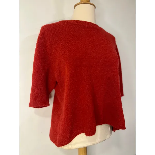Minimalist Red Cashmere Blend Boxy Short Sleeve Sweater L - Image 3