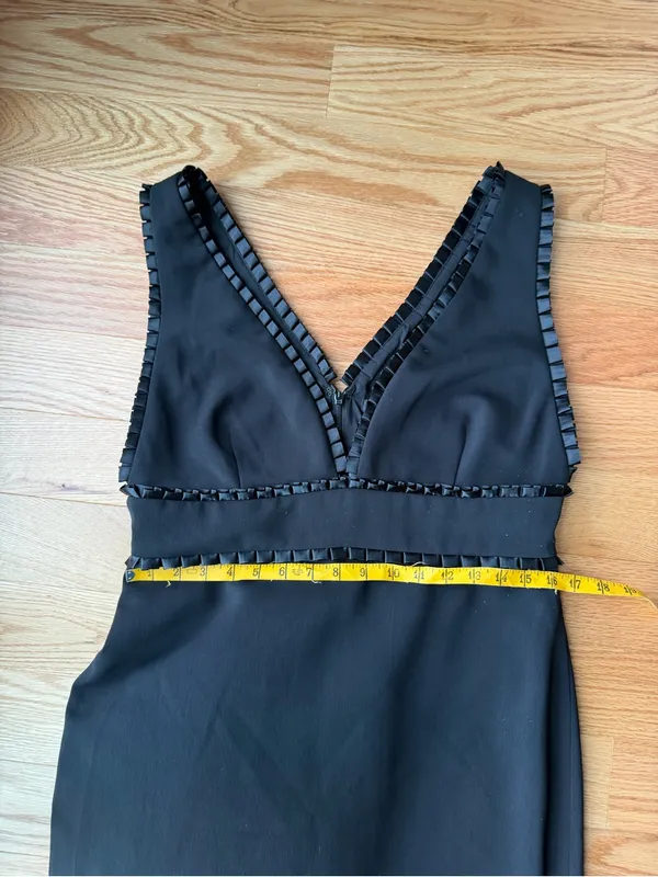 Badgley Mischka Pleated Trim Black Formal Gown Size 12 $750 - Image 9