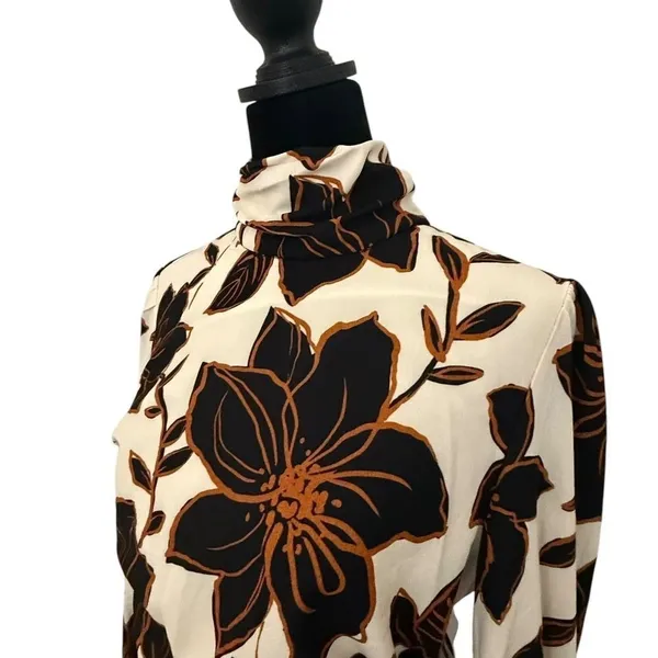 Alexia Admor Mock Neck Belted Maxi Dress Size 6 Brown Floral Print Fall Modest - Image 7