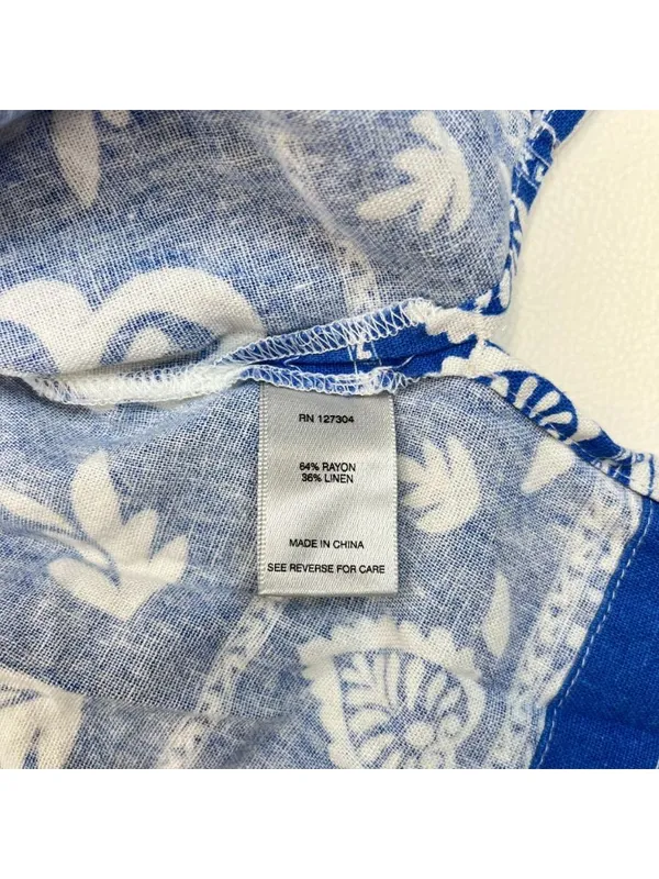 NWOT John Mark Linen Blend Floral Smocked Sleeves Top Blouse Shirt Blue Size M - Image 11
