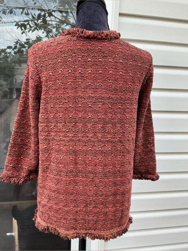 Chico's Frayed-Trim Open-Front Cardigan in Rust Mix - Image 4