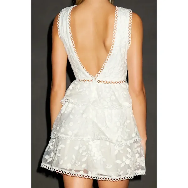 Lulus Look So Sweet White Embroidered Lace Mini Dress Cocktail Engagement Large - Image 9