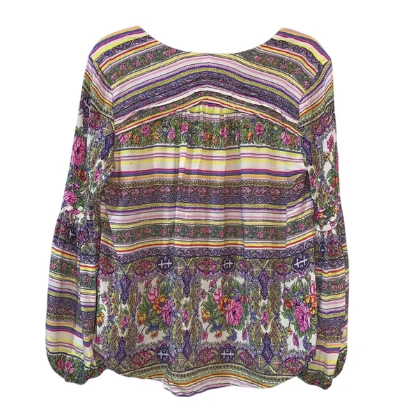Maeve Anthropologie Boho Blouse Medium Floral‎ Stripe Peasant Top Balloon Sleeve - Image 5