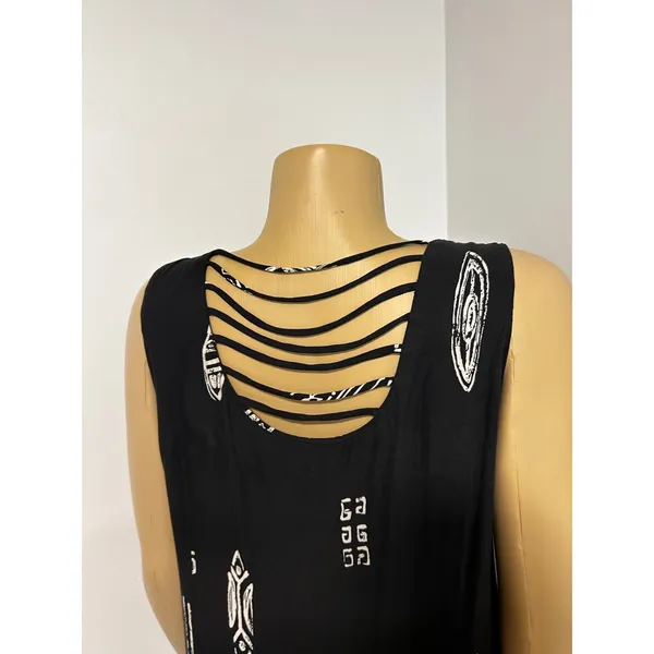 Coldwater Creek Black White Tribal Print Button Front Maxi Dress Caged Back 16 - Image 4