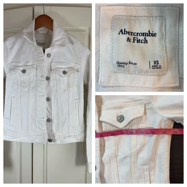 Abercrombie & Fitch White Denim Trucker Jacket Womens XS 144J0317 Stretch Cotton - Image 2