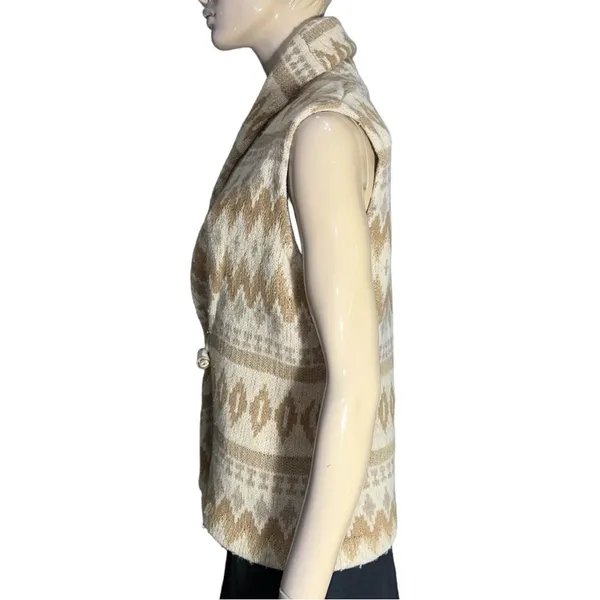 Ralph Lauren Women’s Size M Southwestern Aztec Cream Tan Horn Wool Sweater Vest - Image 4