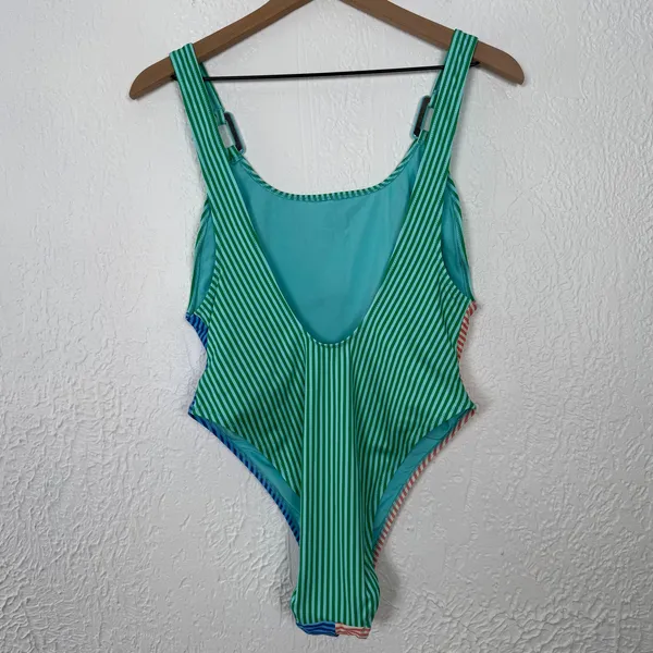 Aerie Ring Birthday Scoop Cheekiest One Piece Swimsuit Stripe Size Large NWT - Image 4