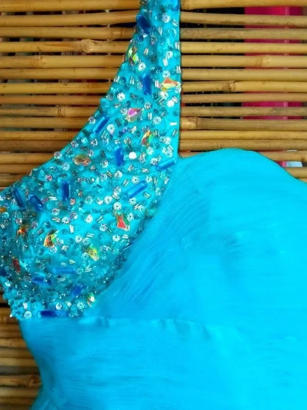 Let's Fashion XS Turquoise Blue Beaded Formal Dress - Image 3