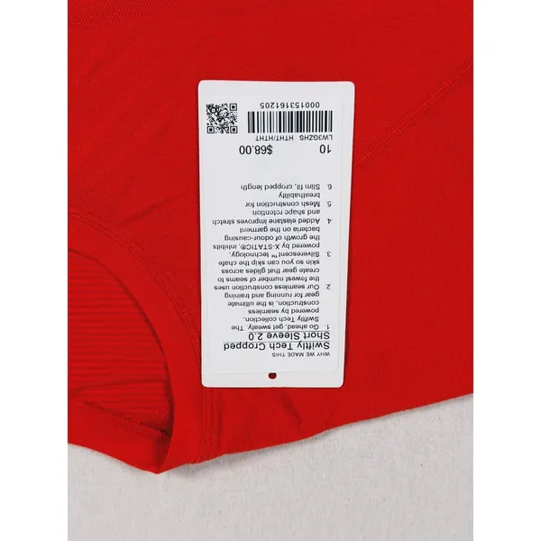 Lululemon Swiftly Tech Cropped Tee 2.0 Size 10 Red Running Training Gyn Fitness - Image 4