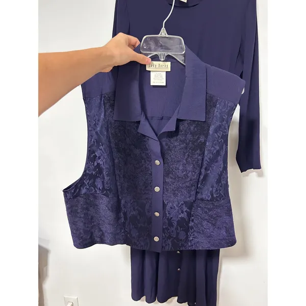 Lady Dorby Vintage 90s Navy Blue 2 Piece Maxi Dress and Lace Vest Set Plus 18W - Image 9