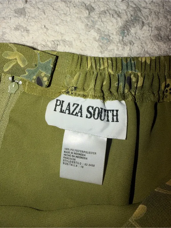 Vintage Plaza South Olive Green Floral Maxi Skirt Set Size 10 - Image 5