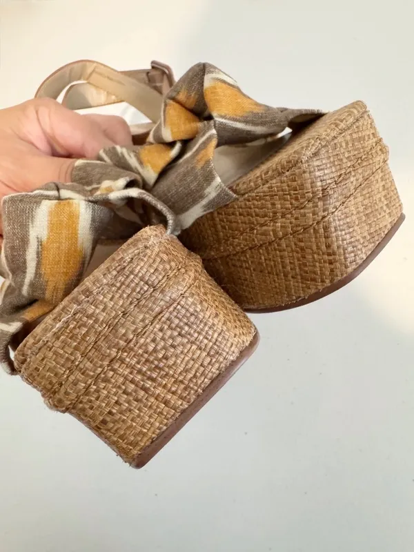 Sam Edelman Theresa Sandals Size 8 Gray Linen Multi‎ Strap Platform Vacation - Image 10