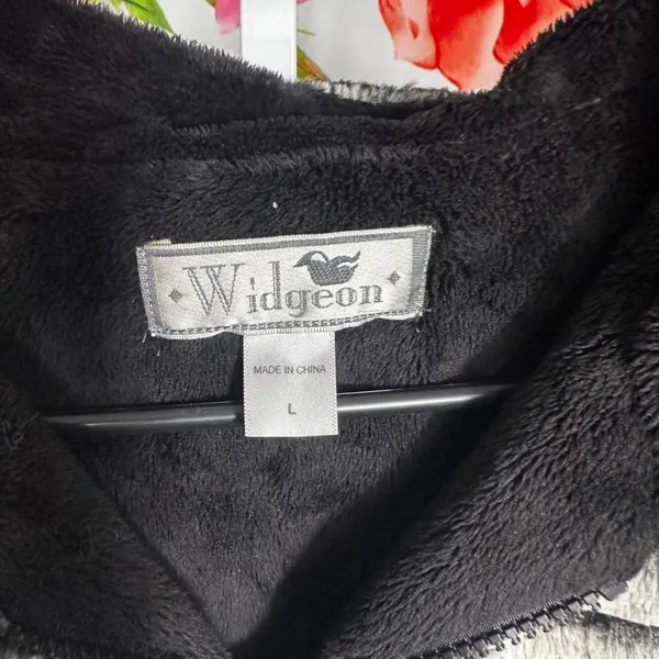 375. Widgeon - Black & white striped faux fur vest with hood Size L - Image 2