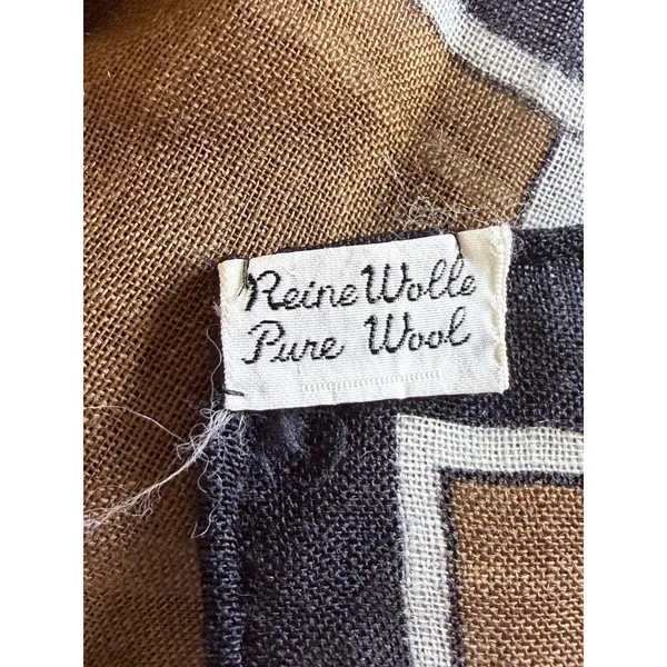 Vintage Pure Wool Scarf 32 Square Brown Gray Black Geometric Mod Colorblock - Image 4