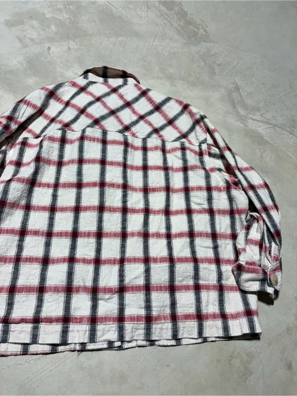 ZARA Plaid Button-Up Shirt Jacket - Cream, Red & Black Italian fabric XL - Image 10