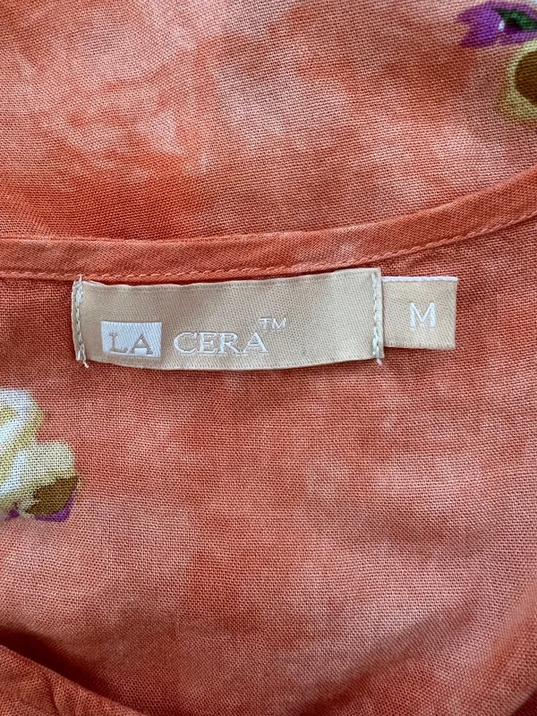 La Cera Orange Floral Button-Front Midi Dress Short Sleeve with Pockets Size M - Image 7