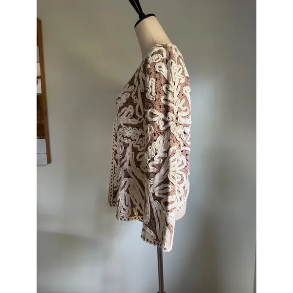 Nic zoe brown cream knit jacket cardigan nwt boho cottage dainty y2k bohemian xl - Image 4